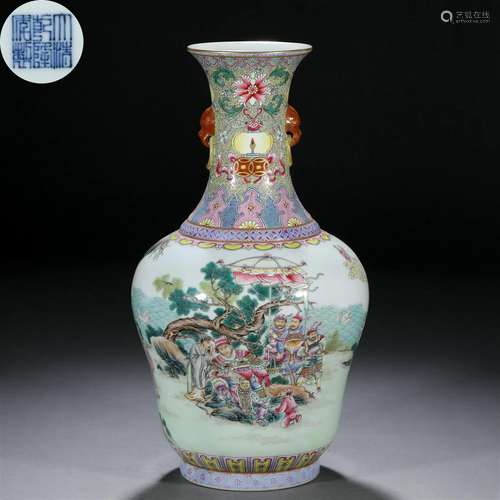 A Chinese Falangcai Glaze and Gilt Immortals Vase