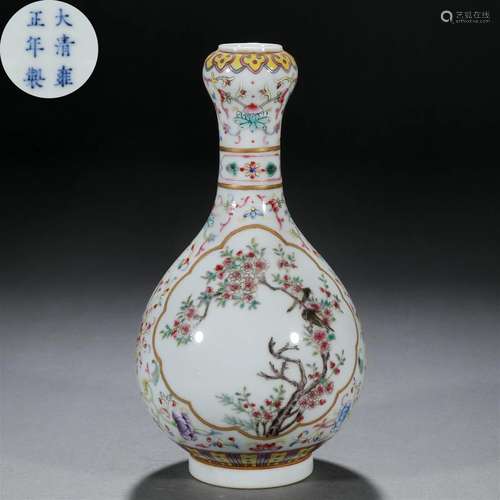 A Chinese Famille Rose Garlic Head Vase