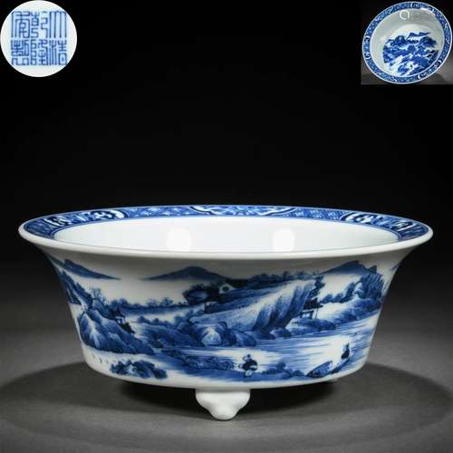 A Chinese Blue and White Landscape Basin