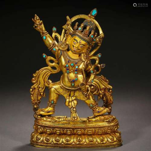 A Tibetan Bronze Gilt Figure of Vajra-Vidarana