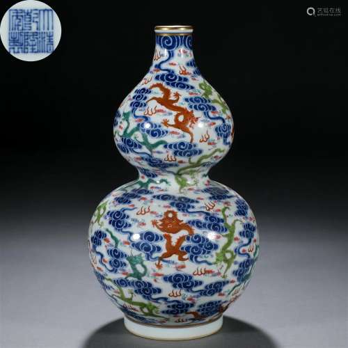 A Chinese Underglaze Blue Red and Green Enameled Double Gour...