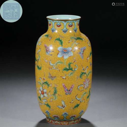 A Chinese Falangcai and Gilt Lantern Vase