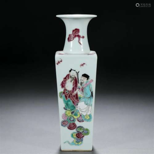 A Chinese Famille Rose Eight Immortals Squared Vase