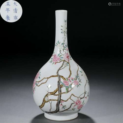 A Chinese Famille Rose Blooms Bottle Vase