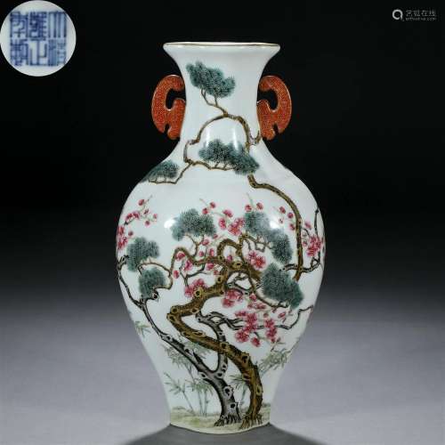 A Chinese Famille Rose and Gilt Pine Bamboo and Plum Blossom...