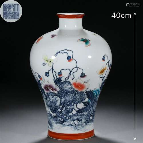 A Chinese Famille Rose Peony Vase Meiping