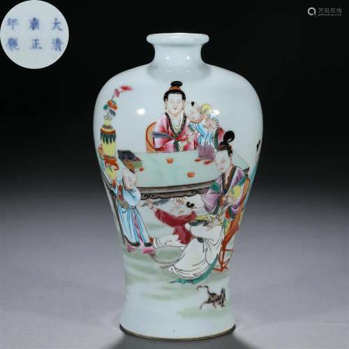 A Chinese Famille Rose Figural Story Vase Meiping