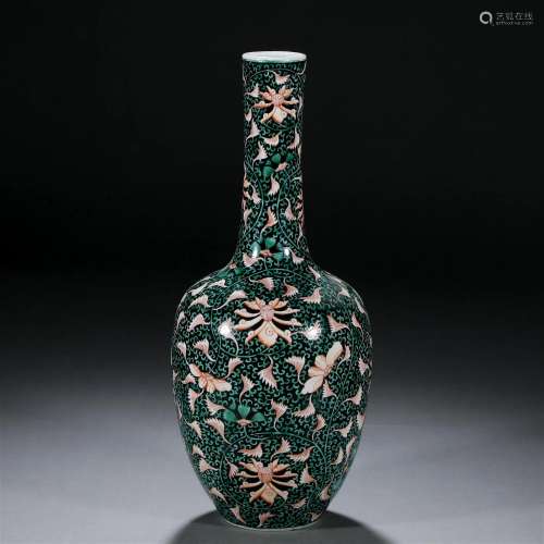 A Chinese Famille Rose Lotus Scrolls Vase