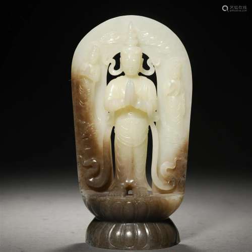 A Chinese Carved Jade Standing of Guanyin