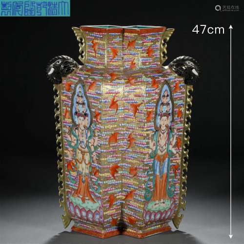 A Chinese Falangcai and Gilt Bodhisattva Vase