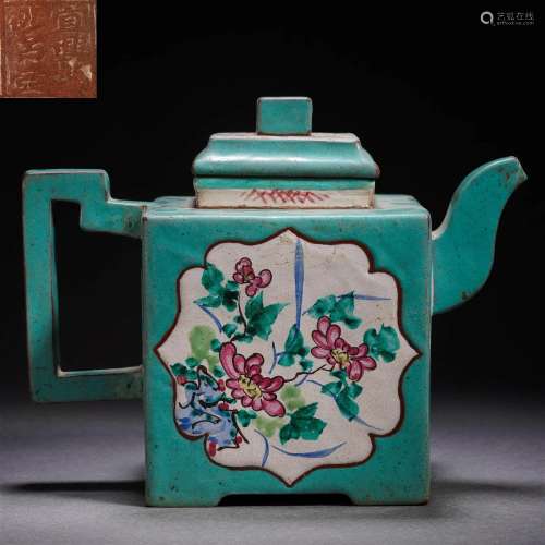 A Chinese Painted Yixing Glaze ZIshaTeapot