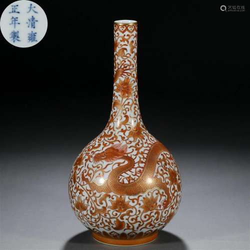 A Chinese Iron Red and Gilt Dragon Bottle Vase