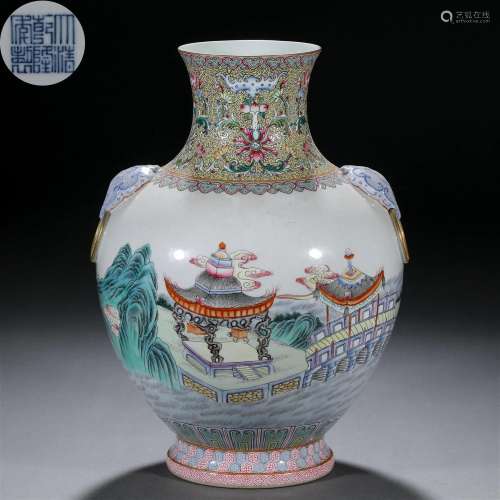 A Chinese Falangcai and Gilt Zun Vase