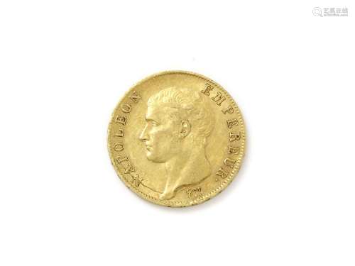 Pièce de 40 francs en or 750 millièmes, datée 1806. Poids: 1...
