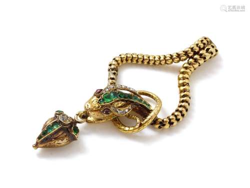 Pendentif en or 585 millièmes, stylisant une tête de serpent...