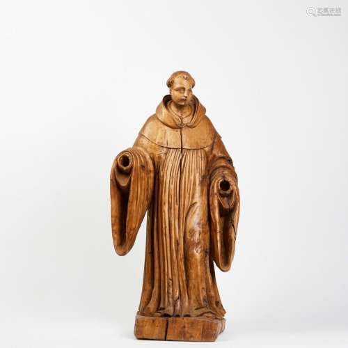 Saint Moine (Bruno ?) en bois sculpté, dos ébauché. Vêtu de ...