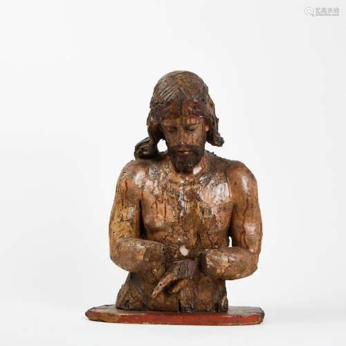 Christ aux liens en bois sculpté et polychromé représenté en...