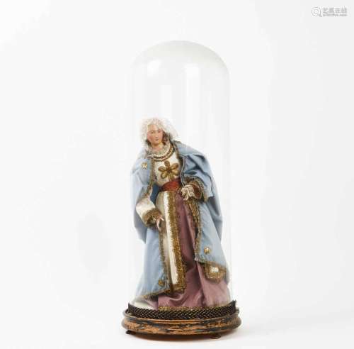 Sainte Femme en bois sculpté et polychromé, vêtements en tis...