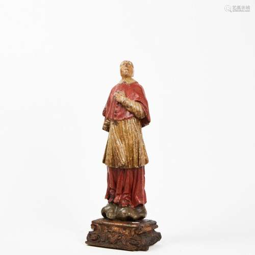 Saint Religieux en bois sculpté en ronde bosse et polychromé...