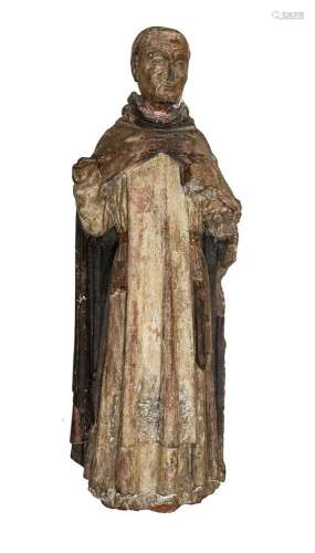 Saint dominicain en pierre sculptée et polychromée, dos évid...