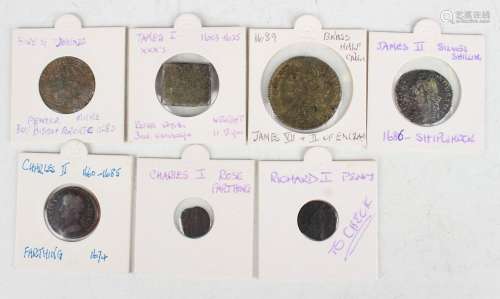 A small group of early English coinage, tokens and a coin we...