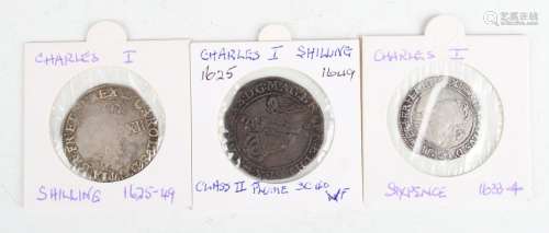 Two Charles I shillings, one mintmark plume, the other mintm...