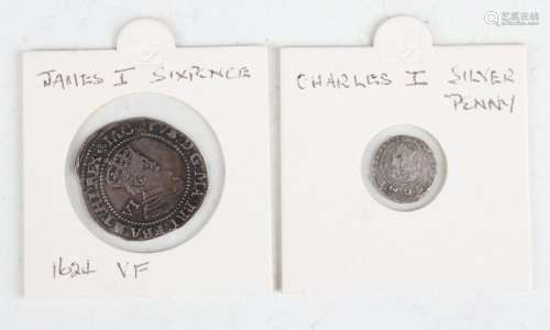 A James I hammered silver sixpence 1624, mintmark trefoil, a...