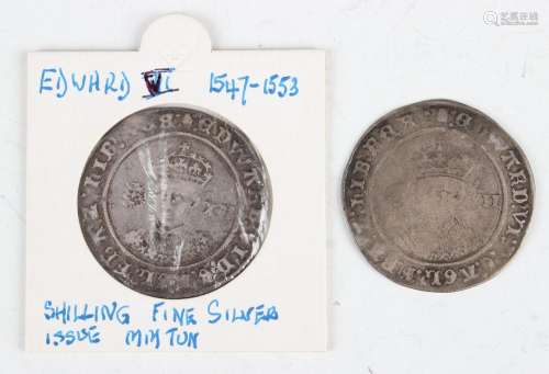Two Edward VI hammered shillings, Southwark Mint, mintmark t...