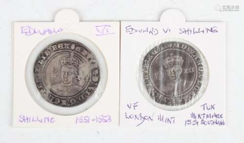 Two Edward VI hammered shillings, Southwark Mint, mintmark t...