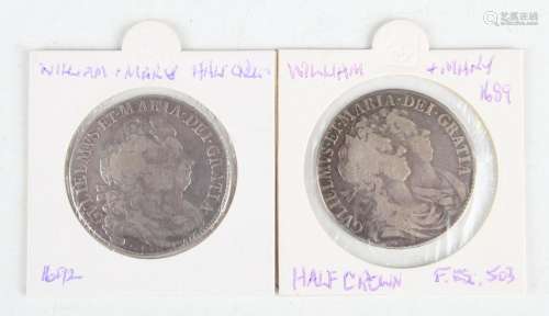 A William and Mary half-crown 1689, edged detailed 'Primo', ...