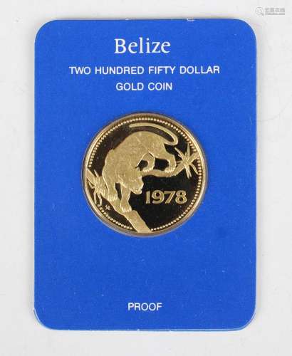 A Franklin Mint Belize gold proof two hundred and fifty doll...