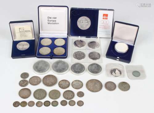 A group of European silver and commemorative coinage, the ma...