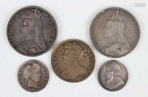 An Anne half-crown 1712, edge detailed 'Undecimo', and a sma...