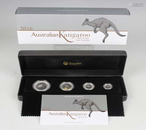 A Perth Mint Australian Kangaroo silver proof four-coin set ...
