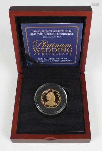 An Isle of Man gold fifty pence commemorating Elizabeth II a...