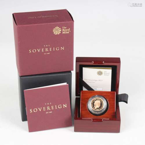 An Elizabeth II Royal Mint proof sovereign 2019, cased with ...