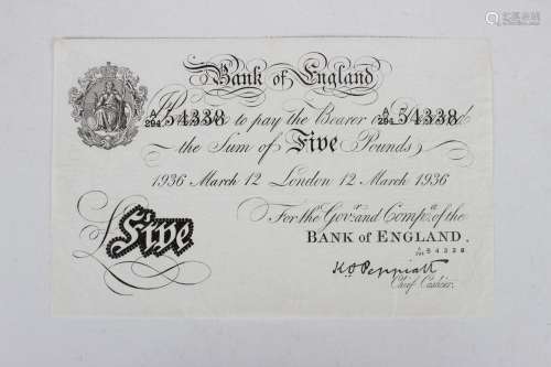 A Bank of England white ten pounds note, Kenneth O. Peppiatt...