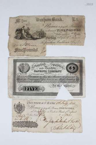 A Victorian Provincial Durham Bank five pounds note, dated '...