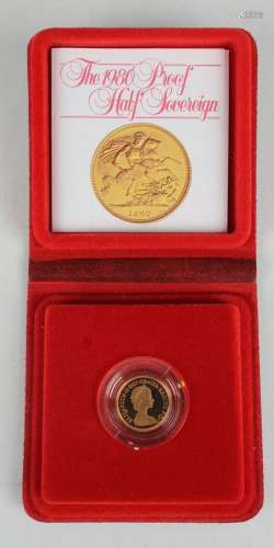 An Elizabeth II proof half-sovereign 1980, cased with certif...