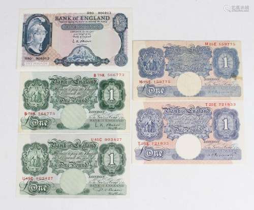 A collection of various British banknotes, including a Bank ...