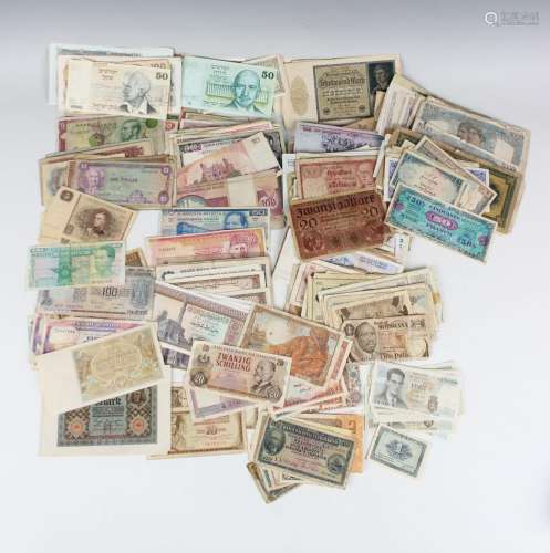 A large collection of various European and world banknotes, ...