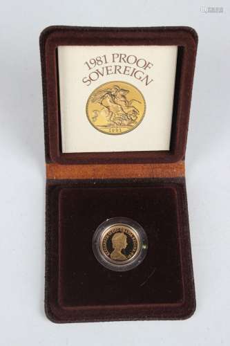 An Elizabeth II proof sovereign 1981, cased with certificate...