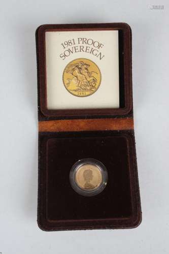 An Elizabeth II proof sovereign 1981, cased with certificate...