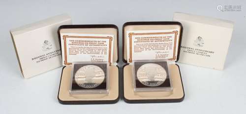 Two Bahamas commemorative silver ten dollars commemorating t...