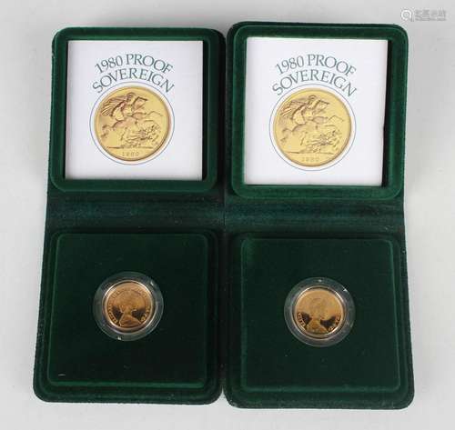 Two Elizabeth II proof sovereigns 1980, both cased with cert...