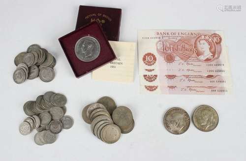 A collection of pre-1947 British silver nickel coinage, incl...