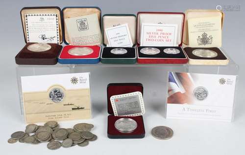 A small group of Royal Mint and other silver coinage and a s...