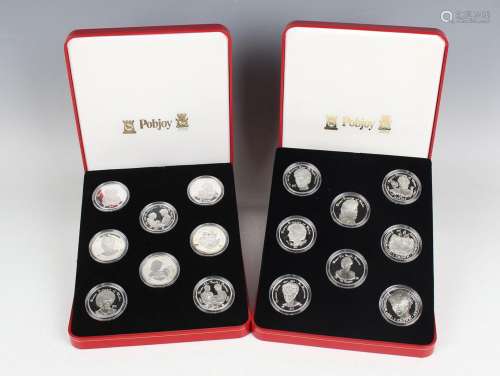 Two Pobjoy Mint silver proof eight-coin sets, each comprisin...