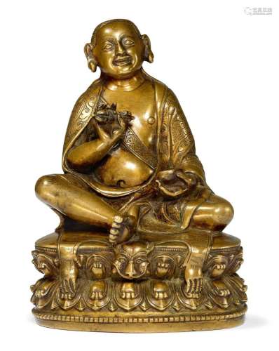 MAHASIDDHA.Tibet, 16e siècle. H 12,5 cm.En bronze. Le gourou...