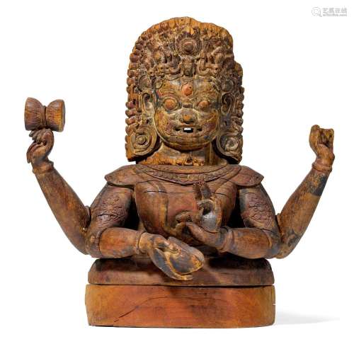 IMPOSANT BUSTE DE BHAIRAVA.Népal, 16e/17e s. H 53 cm.Avec de...